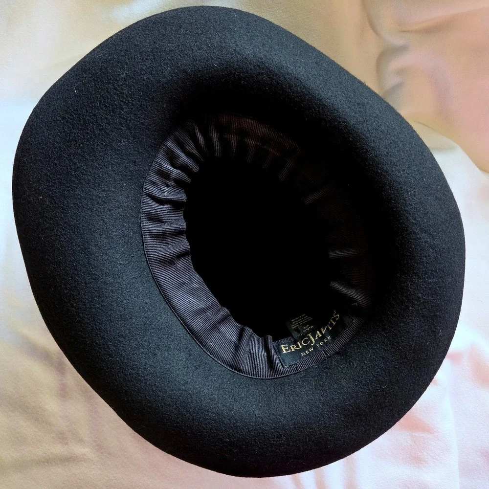 Eric Javits L'Avenue Fedora Large Black Wool Felt Wide Brim Hat - Picture 3 of 11